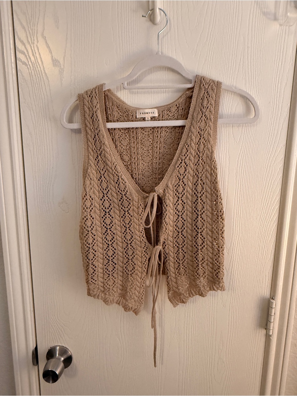 Promesa Beige Crochet Tie-Front Tank